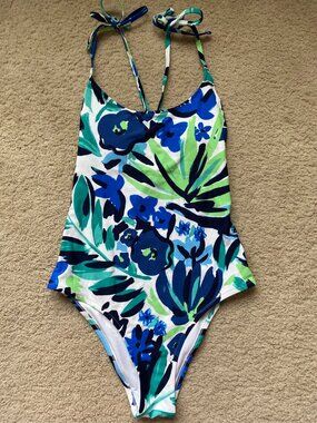 Aerie Women's One-Piece Swimsuit, Blue Green Floral, size S NWT